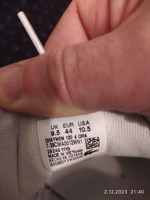 Sneakersy LACOSTE CHAYMON  skóra naturalna biale 44r 285mm