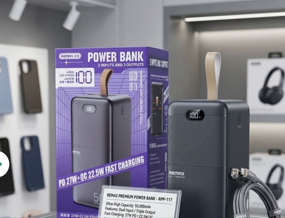 Доставка 0 грн !Повербанк Remax 50000 mAh з швидкою зарядкою Remax RPP-117 Quick charge 22.5W 27W