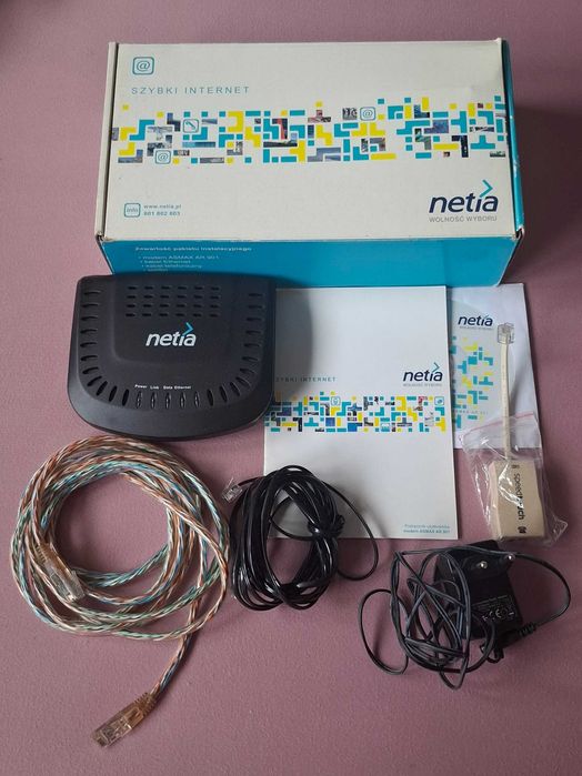 Modem Netia ASMAX AR 901 wraz z oryginalnym opakowaniem i niezbędnym wyposażeniem