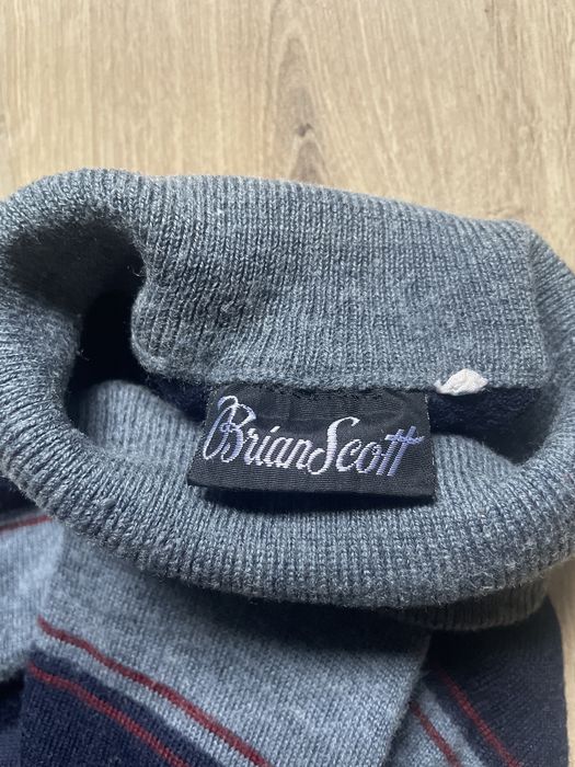 Elegancki szary męski golf w granatowe pasy S M vintage
