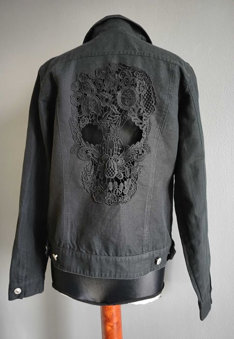 Kurtka katana bluza dżins czarna z czaszką