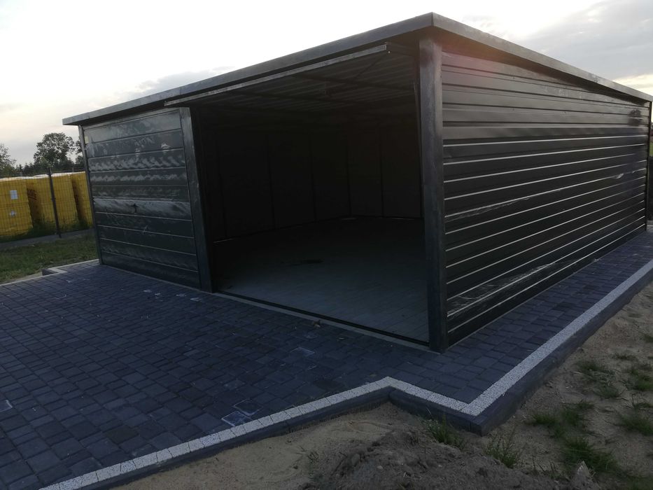 Garaż Blaszany GRAFITOWY +2 Bramy - TANIE Garaże Blaszane -Maj-Blach