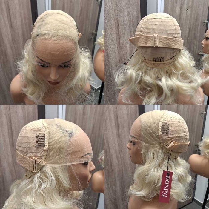 Krótka kręcona peruka blond z koronkową siateczką Lace Front Wig
