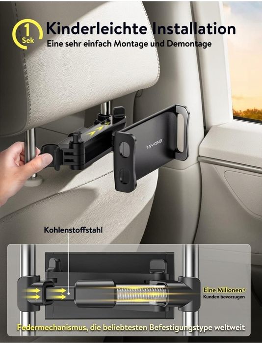 TRYONE Samochodowy uchwyt do tabletu, telefonu, montaż na zagłówku