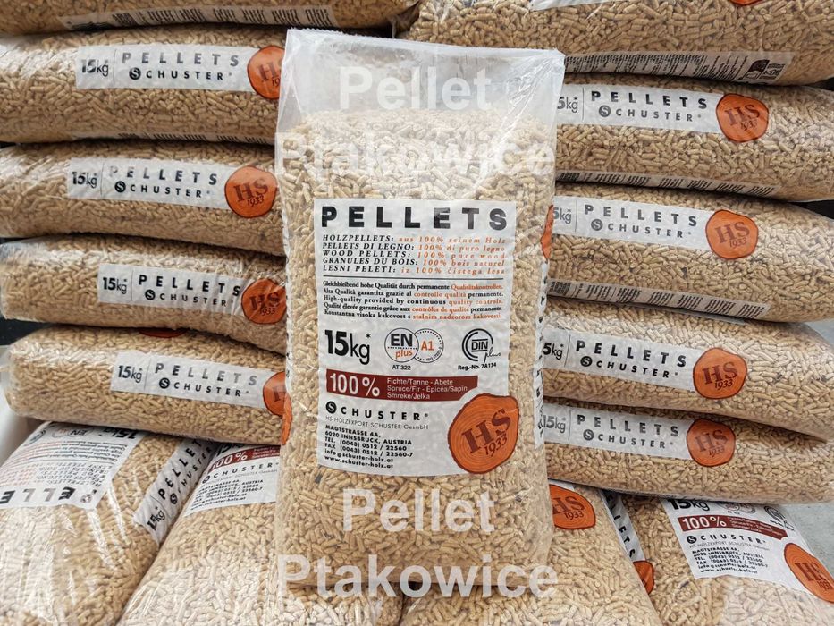 Pellet Schuster świerkowy A1 austriacki dowóz Śląsk certyfikat pelet Tarnowskie Góry