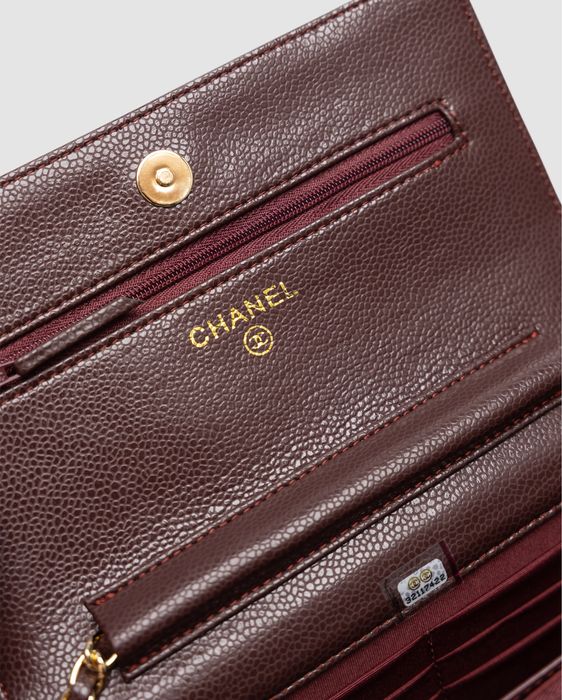 Сумка Chanel Caviar Quilted Wallet on Chain WOC Burgundy/Gold