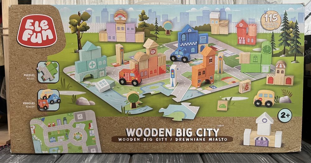 Дерев‘яні машинки з кубиками elefun