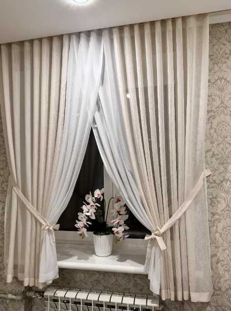 Коротка тюль штори льон 1.6м висота на кухню, арка, гардины батист