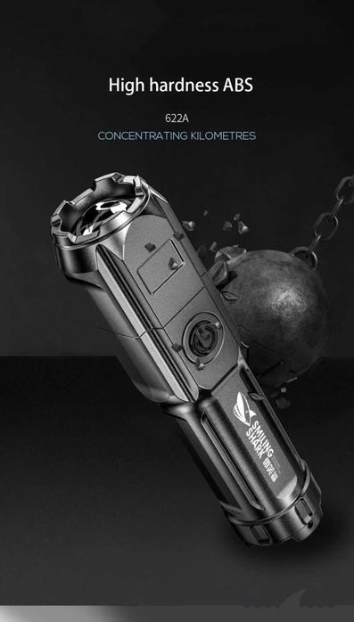 Фонарик Smiling Shark с регулировкой дальности на аккумуляторе