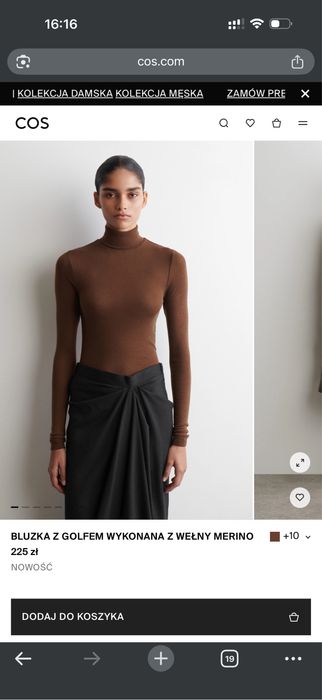 Коричневий гольф лонгслів cos з вовни мериноса - розмір м