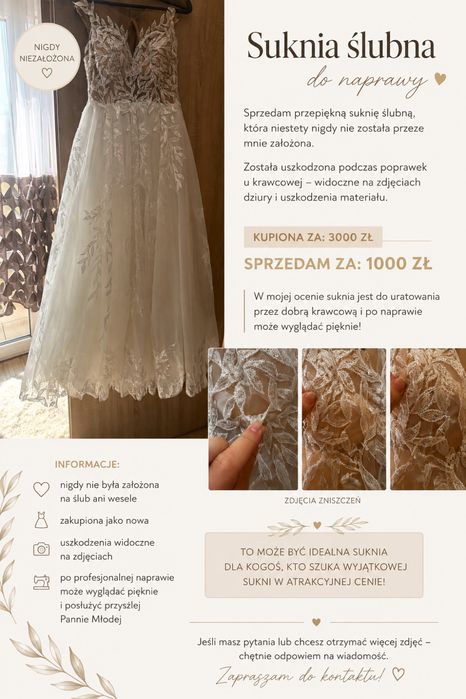 Suknia slubna do naprawy