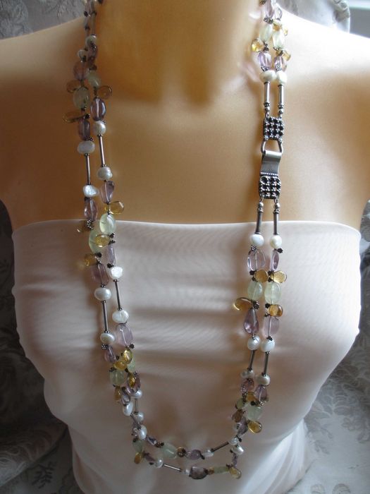 Колье жемчуг серебро самоцветы на подарок