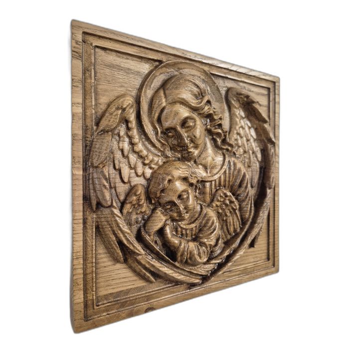 Płaskorzeźba z drewna – Anioły, ochrona i spokój, PREZENT
