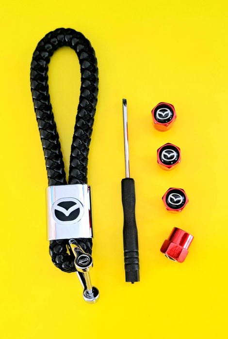 *NOWY* Breloczek MAZDA + Nakrętki na wentyle czerwone komplet tuning