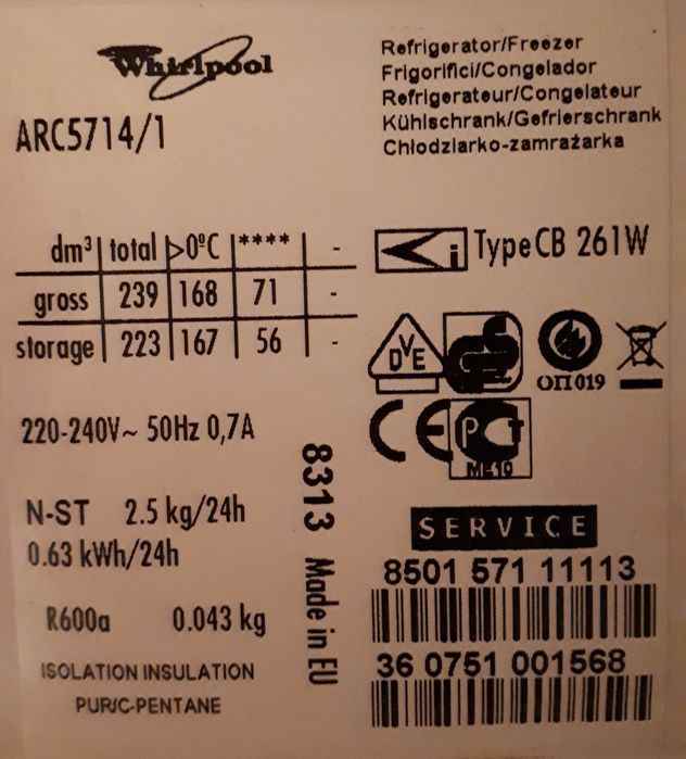 Szuflada na warzywa do lodówki Whirlpool ARC5714/1, lekko uszkodzona