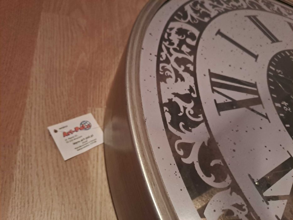 Zegar na ścianę w kolorze starego srebra, duży Ø60cm styl industrialny