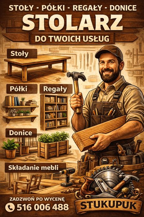Stolarz(Carpenter), renowacje, stoły, regały, składanie mebli