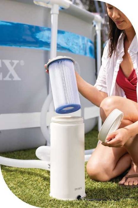 Каркасный бассейн Intex 305х99 см с фильтр-насосом лестницей тентом и подстилкой