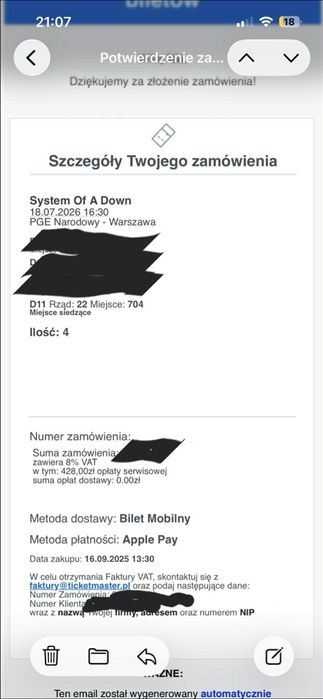 Bilet na koncert SOAD