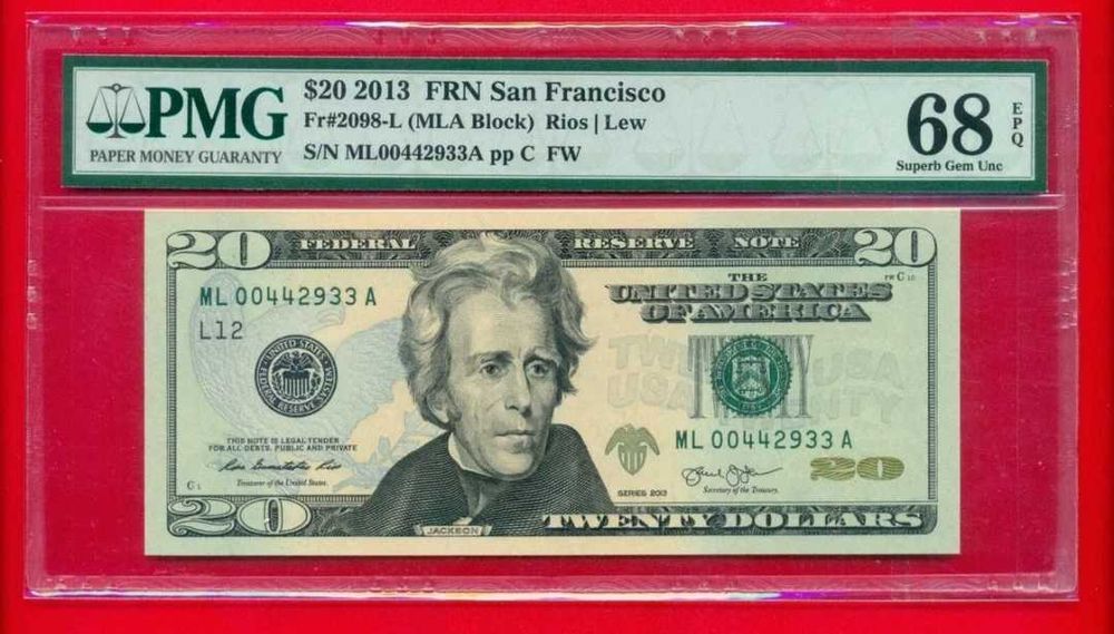 Nota 20 Dollares 2013 - Superb Gema 68 - FRN San Francisco