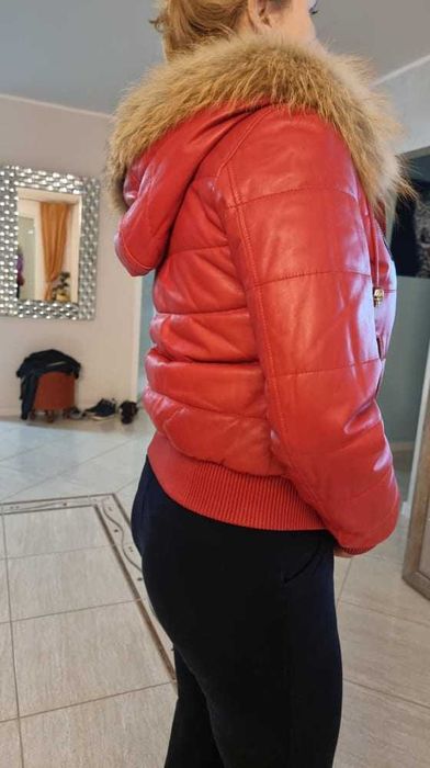 Kurtka z naturalnej skóry -Unikatowa czerwona