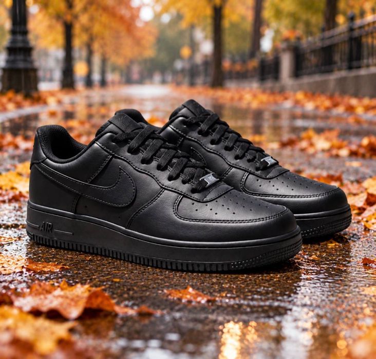 Осенние найк форс Nike af1 Кожаные мужские красовки Найки черные Красовки найк Непромокаемые кросовки найк Nike air force 1 кросвоки найки подросток