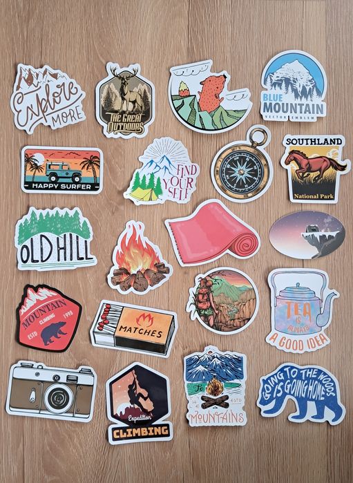Zestaw naklejek mix 20szt naklejki góry podróż camping wspinaczka duże