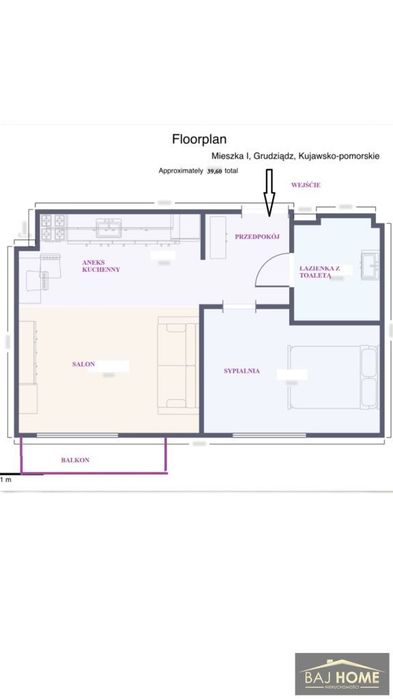 39,60 m² | 2 pokoje | I piętro | balkon Parking