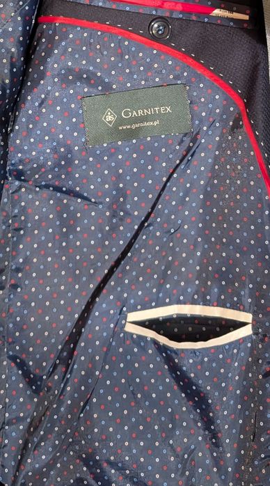 Garnitur męski Garnitex Gino granatowy 116/176/102 Slim Fit wełna krop