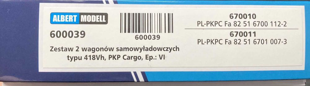Albert Modell / PMR 600039 PKP Cargo 418V dumpcar zestaw