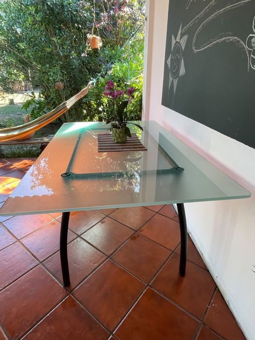 Mesa ferro tampo de vidro