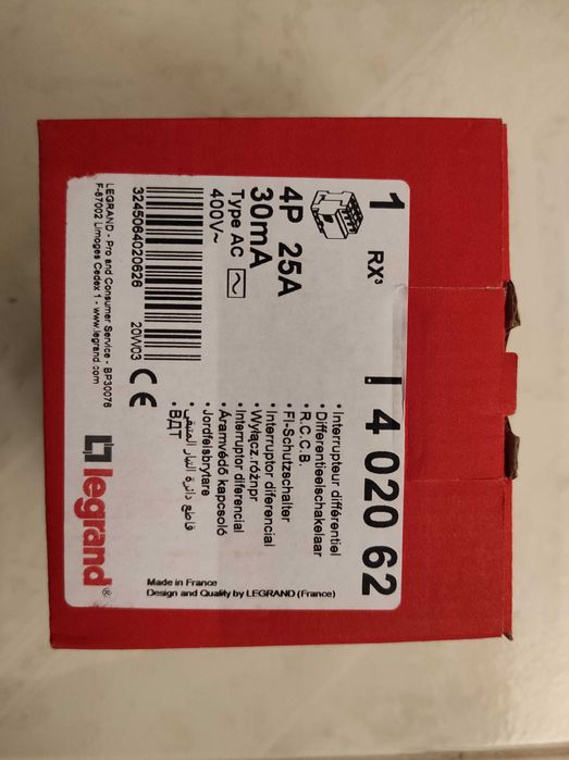 Disjuntor diferencial Legrand 4P / 400V / 25A / 30mA