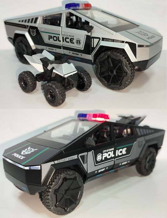 Tesla Cybertruck Полиция модель 1:24 XHD Метал звук Свет