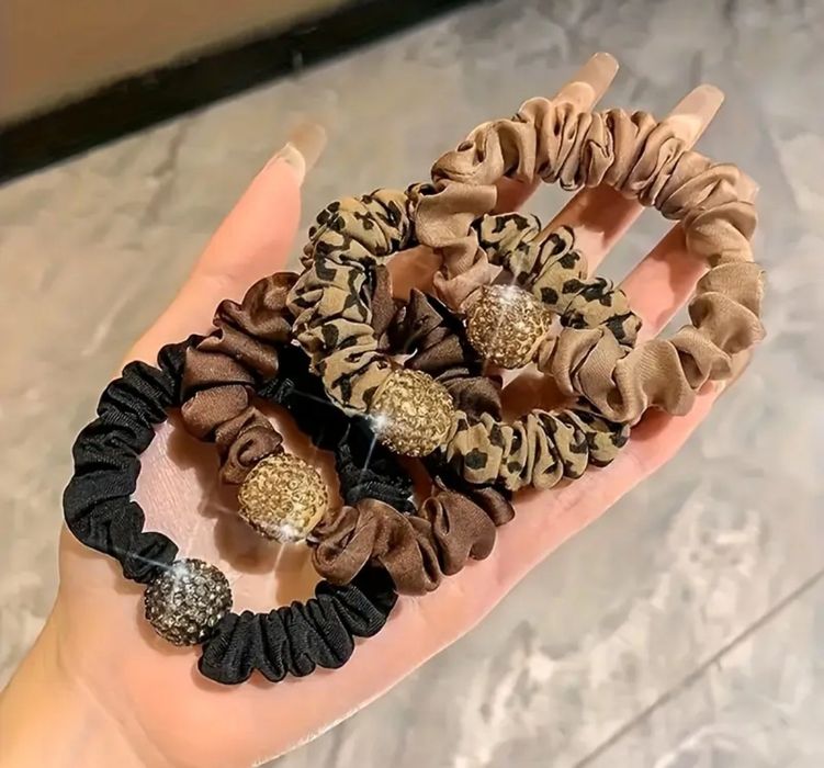 Gumki do włosów Scrunchie Zestaw 4 sztuk Panterka