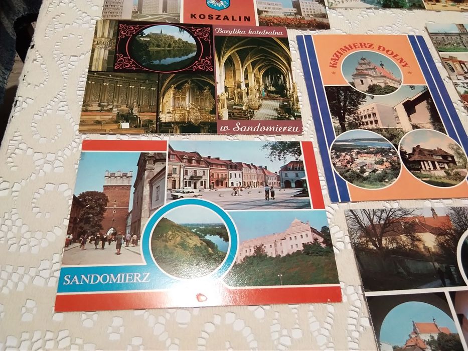 7 widokówek z PRL, Koszalin, Sandomierz, Kazimierz Dolny, Częstochowa.