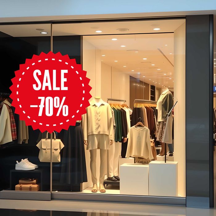 naklejka sale 70% do sklepu na szybę sale 70%, wyprzedaż -70%