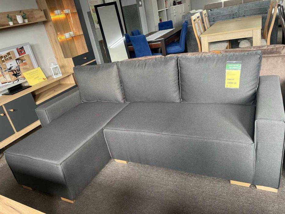 Kompaktowy narożnik 231x143, pojemnik, funkcja spania, salon, wyprzedaż