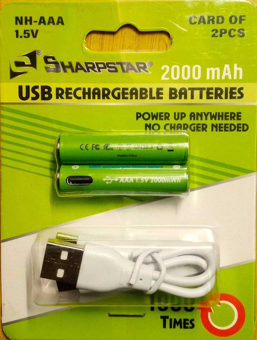 2x pilhas AAA USB recarregáveis