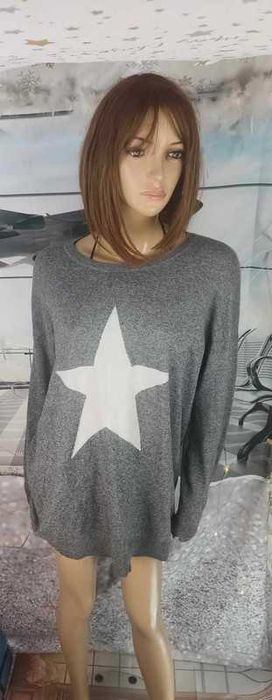 Sweter damski długi szary z białą gwiazdą, Vero Moda M