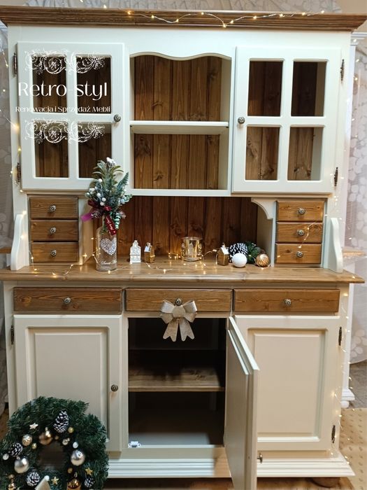 REZERWACJA Kredens drewniany beżowy prowansalski wiejski rustykalny DO