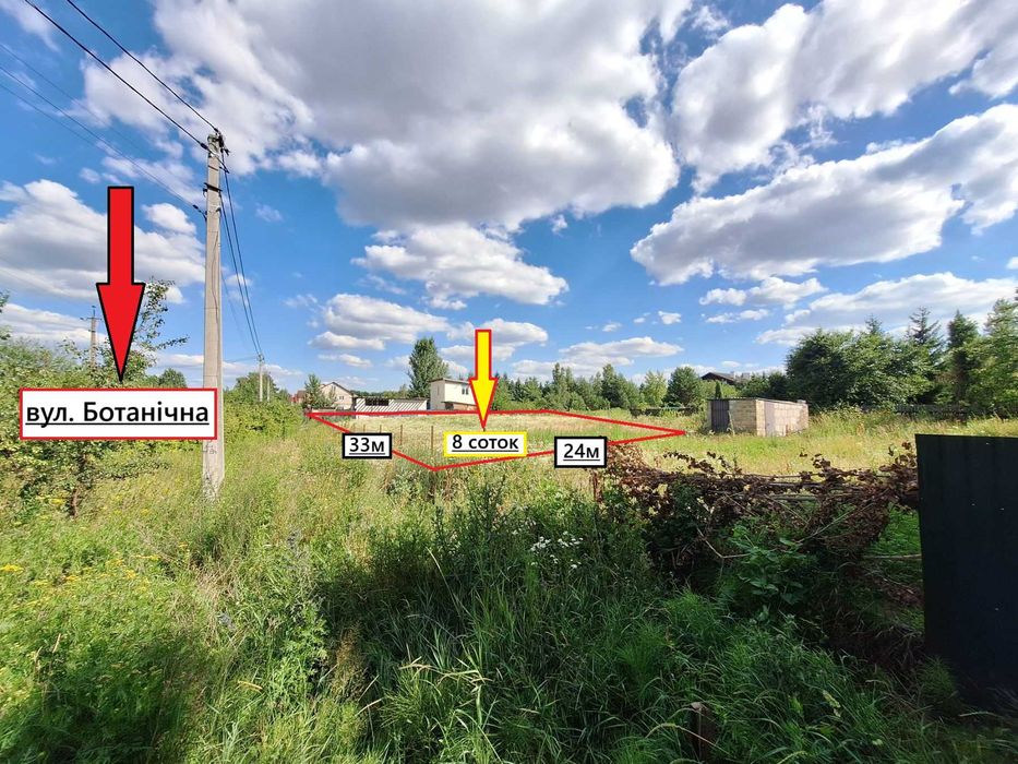 Продам гарну фасадну ділянку 8 соток вул. Ботанічна, асфальт фасад 33м