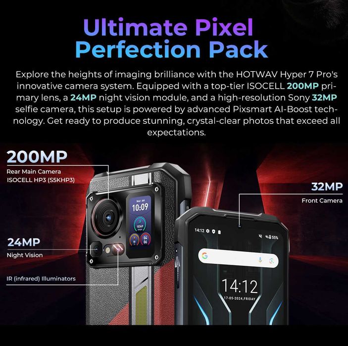 HOTWAV Hyper 7 Pro, 36/256Gb, 200/24NV/32Mp, 10800мАч, фонарь 280 Lm