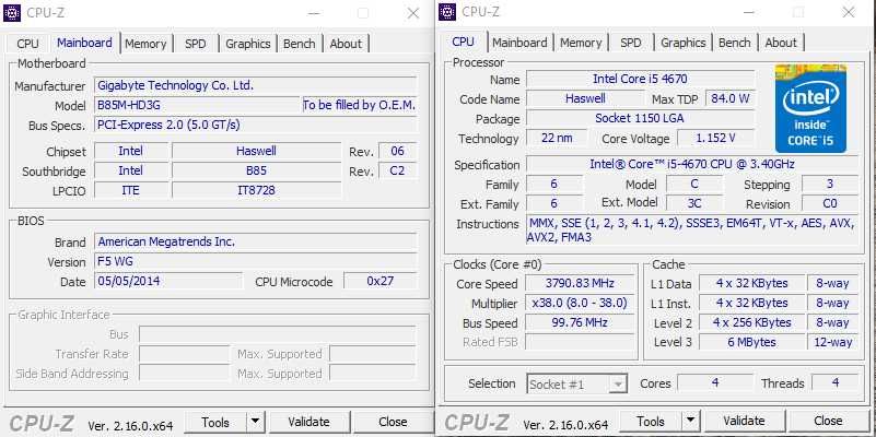 Gigabyte GA-B85M-HD3G + Intel Core i5-4670 3,4 GHz (Socket 1150)