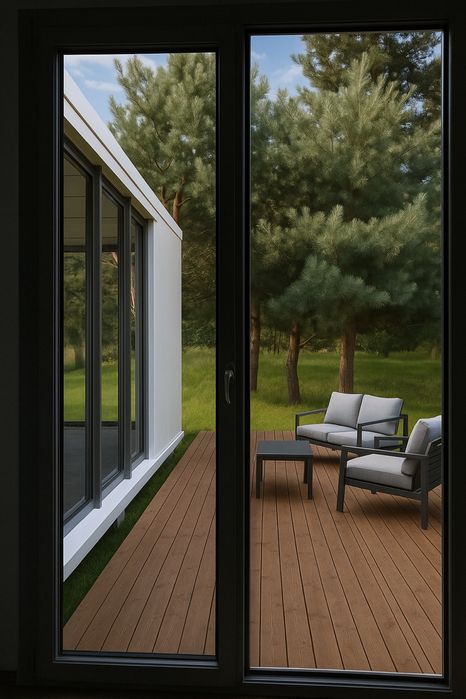 Dom modułowy 35 m2 całoroczny, duże przeszklenia