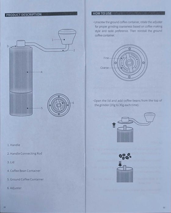 Moinho de café manual em aço inoxidável