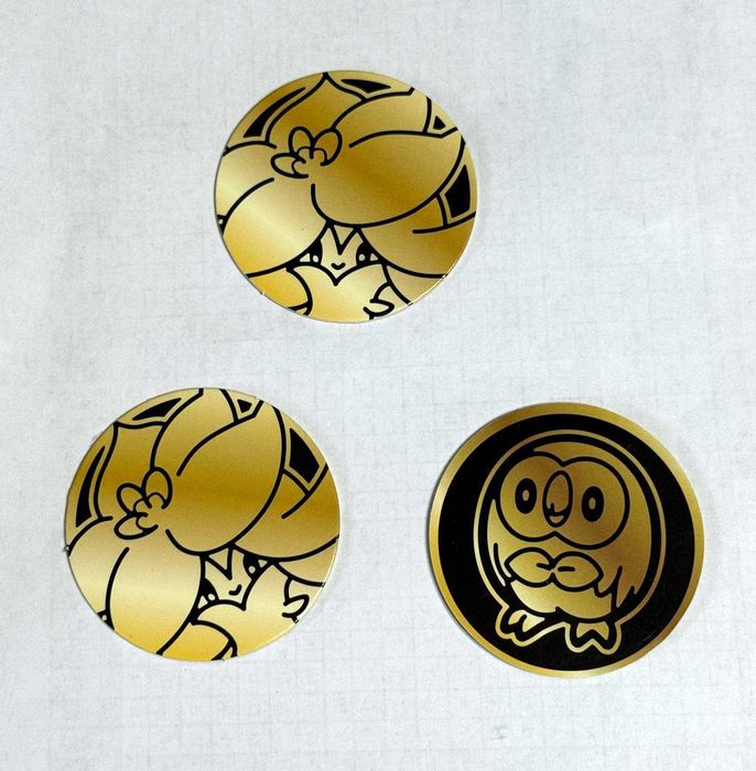 Tripla de Moedas Oficiais Pokémon TCG - Rowlet & Lilligant