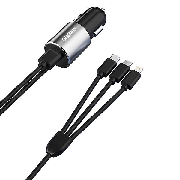 Dudao 3w1 ładowarka samochodowa USB 3,4 A wbudowany kabel Lightning /