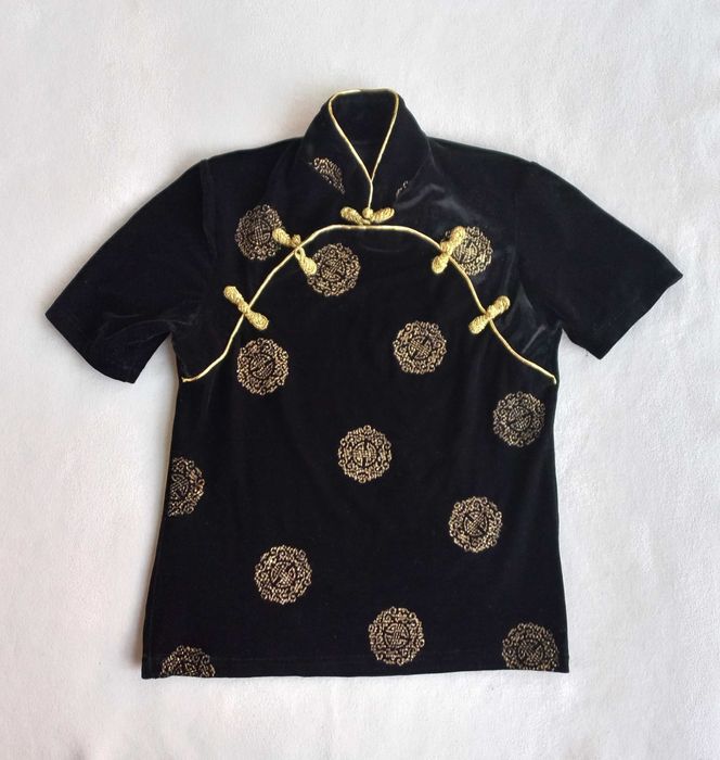 Блузка ципао китайська оксамит золото, довжина 56 см.