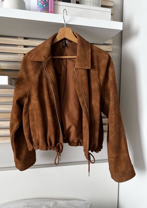 Kurtka H&M brązowa, zamszowa ze ściagaczem