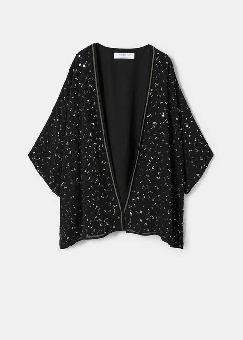 Mango czarna narzutka z cekinami i koralikami rozm. M oversize